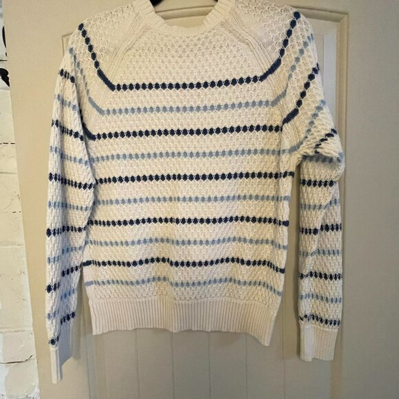 Lily Morgan Crew neck sweater white, blue stripes, raglan sleeves SIZE M Women - Picture 8 of 10
